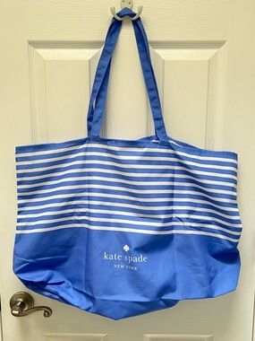 kate spade Blue and White Striped Large Nylon Tote